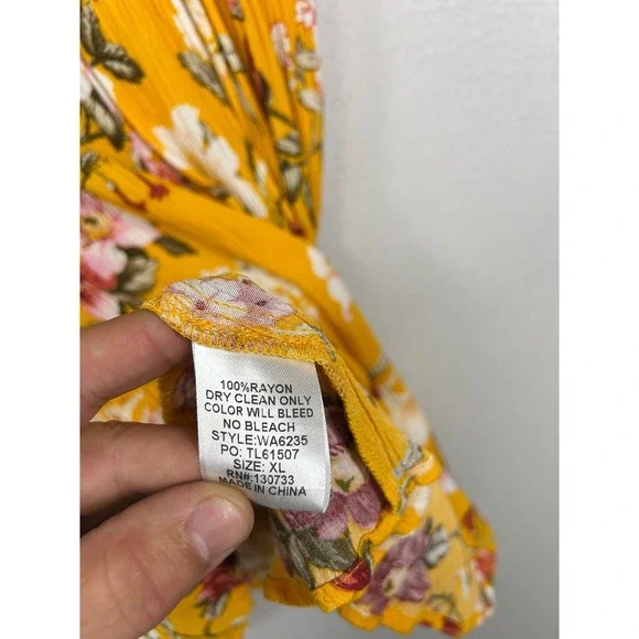 Boho Cottagecore Umgee Womens XL Mustard Yellow Floral Mixed Print Mini Dress - Picture 7 of 10